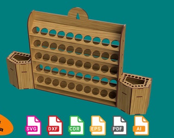 26mm Paint Bottle Rack Laser Cut Files: 40 Bottles + Brush Holder (Digital Download)