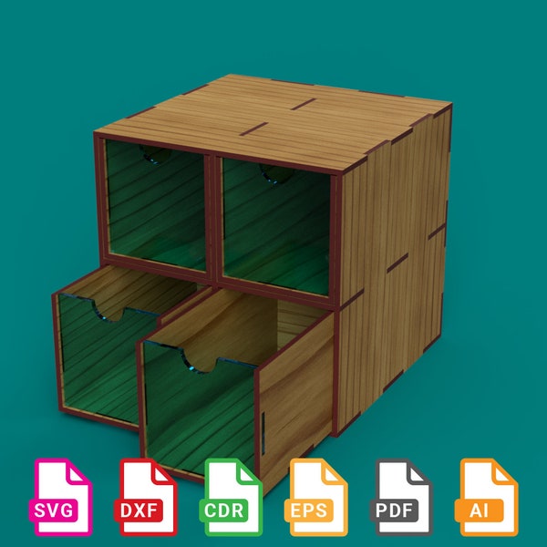 4 Drawers Desk Organizer, Wooden Desk Organizer With Drawers, Jewelry Box, Files for CNC - svg+dxf+cdr+eps+pdf+ai