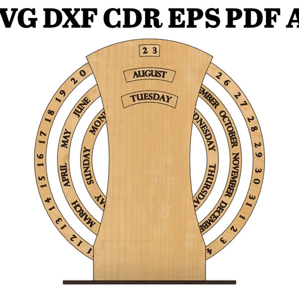 Perpetual calendar, Eternal calendar, Calendar table decor, Calendar laser cut file- svg+dxf+cdr+eps+pdf+ai