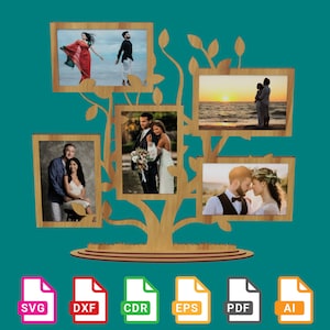 Stamboom, familielijst, trouwfotolijst, babyfotolijst, 5 fotolijstjes - lasergesneden bestanden - svg+dxf+cdr+eps+pdf+ai