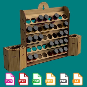 32mm Paint Bottle Rack Laser Cut Files: 40 Bottles + Brush Holder (Digital Download)