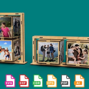Photo Cube-collectie, fotocollage, roterende fotokubus - lasergesneden bestanden - svg+dxf+cdr+eps+pdf+ai
