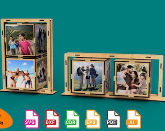 Photo Cube Collection, Photo Colage, Rotating Photo Cube- laser cut files - svg+dxf+cdr+eps+pdf+ai