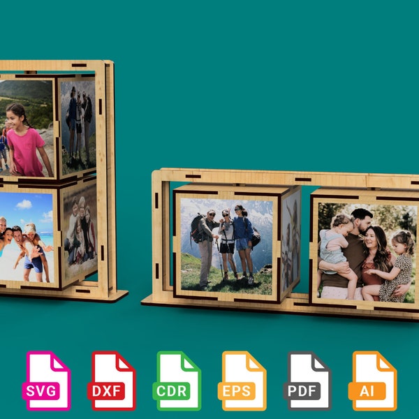 Photo Cube Collection, Photo Colage, Rotating Photo Cube- laser cut files - svg+dxf+cdr+eps+pdf+ai