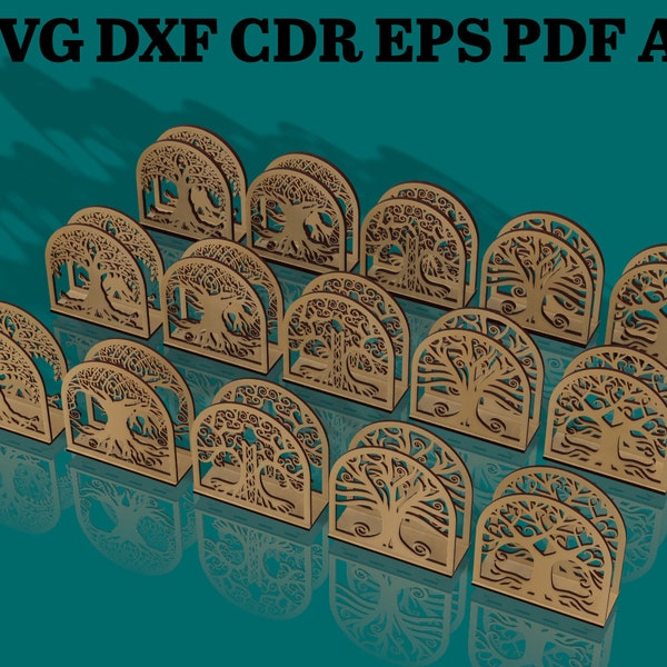 Napkin Holder Tree of Life files for CNC, set of 5 gift boxes file - svg+dxf+cdr+eps+pdf+ai