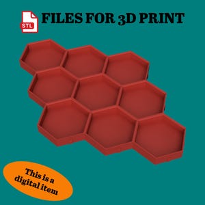 Könnte beinhalten: Eine rote, wabenförmige 3D-Druckform. Das Bild enthält den Text "FILES FOR 3D PRINT" und "This is a digital item". Die Form besteht aus mehreren sechseckigen Zellen, ideal für die Erstellung einzigartiger Designs.
