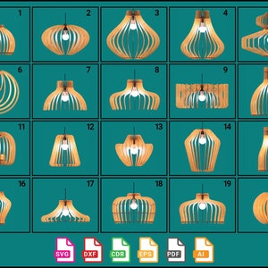 Lámpara colgante de madera de 20 pulgadas con pantalla de lámpara cortada a láser para montaje en el techo - svg+dxf+cdr+eps+pdf+ai