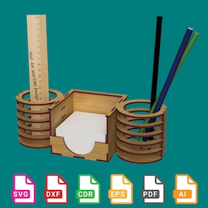 Wooden Desk Organizer CNC Files: Pen Holder, Storage Box (Digital Download)