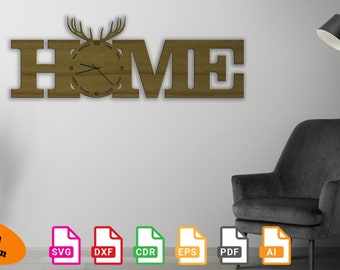 Laserskurna väggklocka för hemmet, horndesign (digital nedladdning)