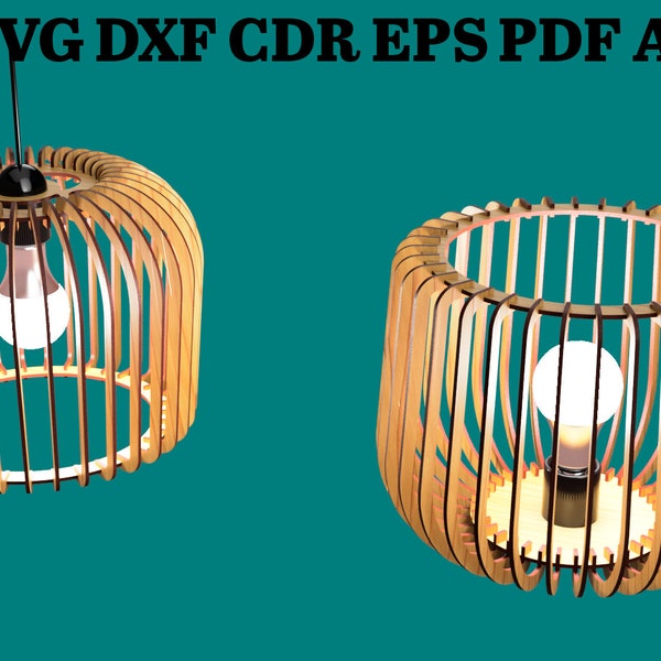 Wood Pendant Lighting Lamp Chandelier Lampshade Laser Cut Ceiling Mount - svg+dxf+cdr+eps+pdf+ai