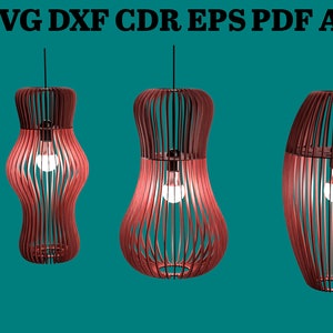 Wood Pendant Lighting Lamp Chandelier Lampshade Laser Cut Ceiling Mount - svg+dxf+cdr+eps+pdf+ai