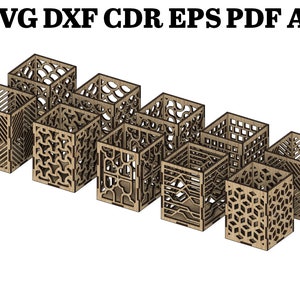 Porta Lápis para Corte a Laser - 10 Estilos - Arquivos de corte a laser - svg+dxf+cdr+eps+pdf+ai