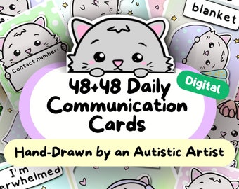 Cat Communication Cards, Adult Neurodivergent Card, Kids Autism Alert Card, Printable Hidden Disability Badge, Anxiety, Selective Mutism PDF