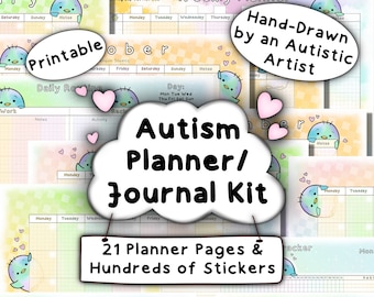Pianificatore e adesivi per l'autismo stampabile, pianificatore ADHD senza data, diario neurodivergente, kit ASD, routine autistica, livello di energia, tracker di fusione