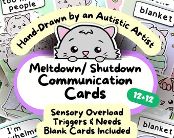 Sensory Overload Communication Cards, Meltdown/ Shutdown Aid, Cat-Themed Non Verbal Autism ADHD SPD Prints for Special Needs Children/ Adult