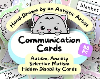 Cat-Design Communication Cards, Autism Resources, ADHD Printable, Meltdown Aid, Sensory Issues AAC, Situational Mutism PDF, Anxiety Cards