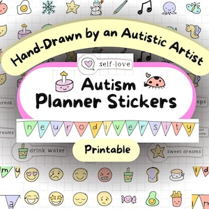Foglio adesivi pianificatore autistico, adesivo autistico stampabile, adesivi neurodiversità, adesivo Emoji, adesivo autistico, set di adesivi del diario autistico
