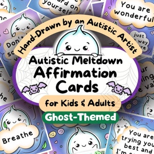 Autistische Meltdown-Recovery-Karten, ADHD Printable, Autismus Affirmationen, Ghost Calm Kit, Angsthilfe, Burnout-Beihilfe, sanfte Halloween-Erinnerungen