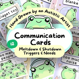 Non-verbale communicatiekaarten met kikkerthema, niet-sprekende autisme- en angsthulp, autistische visuele Lanyard-kaart, Neurodivergente Instant Download