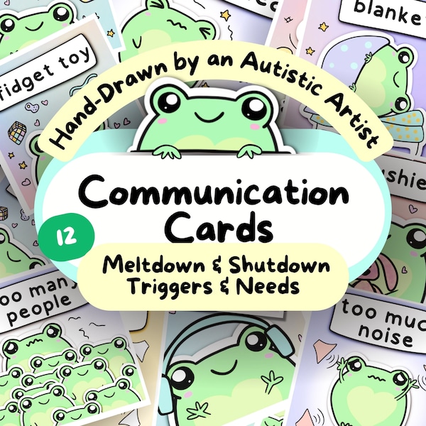 Frog-Themed Non Verbal Communication Cards, Non Speaking Autism & Anxiety Aid, Autistic Visual Lanyard Card, Neurodivergent Instant Download