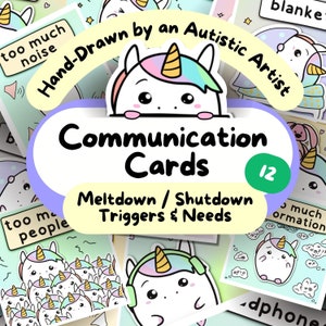 Unicorn Meltdown and Shutdown AAC visuele signaalkaarten, autisme non-verbale communicatiehulpmiddel voor volwassenen, afdrukbaar zelfhulpprogramma voor speciale ed, ASD-hulpmiddelen