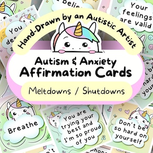 Meltdown beruhigende Karten, Autistic Shutdown, Einhorn-Deeskalationshilfe, neutrales Geschenk zur Selbstfürsorge, Stressabbau, ADHS Autismus-Erdung