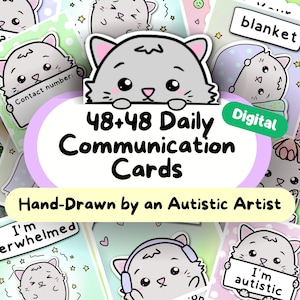 Kat communicatiekaarten, volwassen neurodivergerende kaart, kinderen autisme waarschuwingskaart, afdrukbare verborgen handicap badge, angst, selectief mutisme PDF