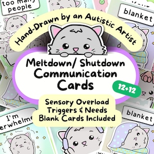 Cartes de communication contre la surcharge sensorielle, Aide à la fusion/à l'arrêt, Impressions SPD sur le thème du chat pour autisme non verbal TDAH pour enfants ayant des besoins spéciaux