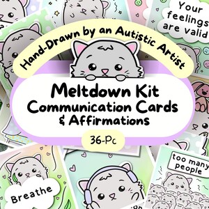 Meltdown bundel, schattige kat communicatiekaart, bevestiging, niet-sprekende volwassen speciale behoeften Kit, autistische burn-out digitale download, kinderen AAC