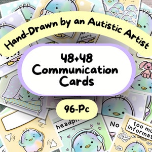 Communicatiekaarten, non-verbale kaart met digitaal pinguïnthema, schattig volwassen autisme afdrukbaar, AAC-bord, handicap-lanyard, selectief mutisme PDF