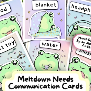 Kikker Meltdown heeft communicatiekaarten nodig, aanpasbare autisme non-verbale hulp met een thema, neurodivergerende bronnen voor volwassenen, autistisch kind AAC-bord