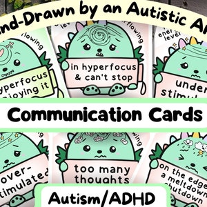 Autismus-Kommunikationskarten mit Dino-Thema, Autistischer Erwachsener zum Ausdrucken, ADHS, SPD, Shutdown, Meltdown, Hyperfokus, Überstimulation, Energieniveaus