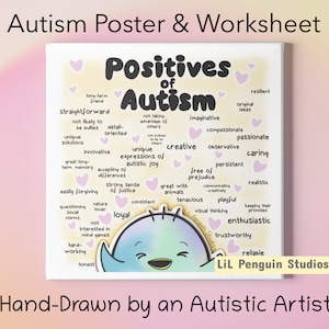 POSITIVI di AUTISM Poster, Foglio di lavoro, Regalo di gioia autistico, Accettazione dell'autismo, Arredamento per la casa della neurodiversità, Terapia / Consulenza Ufficio Wallart