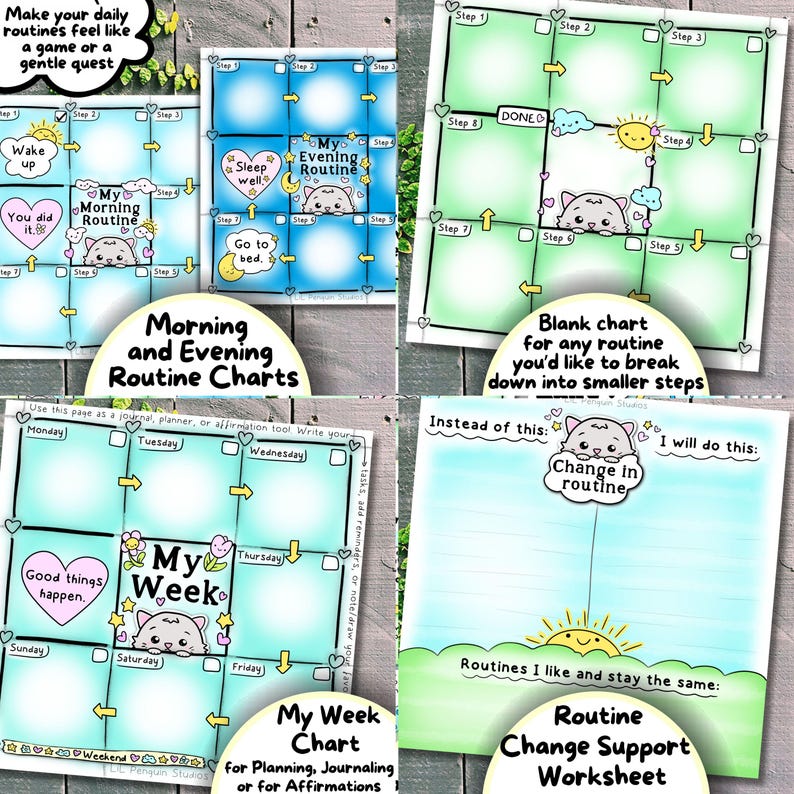 Autism Routine Bundle: Cards, Charts & Guide, Cat Back to School Daily ...