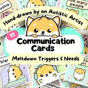 Nonverbale Kommunikationskarten, Meltdown/ Shutdown-Prävention/-Recovery-Hilfe, Selbstregulierungs-Tool, autistische Burnout-Hilfe, Hundedesign-Druck