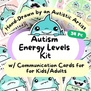 Shark Communication Cards: Autism ADHD Energy Levels Poster, NonVerbal Autistic Prints, Adult Neurodivergent Printable, Sensory Issues Aid