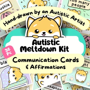 Autistische kernsmeltingskit, non-verbale communicatiekaarten, autismebevestigingen, afdrukbare therapie, neurodivergente zelfzorgkit, kalmerende angst