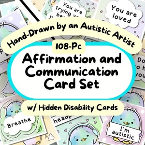 Autistische Erwachsenen Kommunikation Karten und Affirmationen, nicht verbaler Autismus Lanyard druckbar, ASD visuelles Werkzeug, Pinguin ASD Download, Kinder AAC