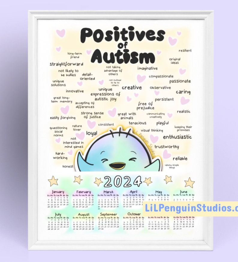 2024 Calendar, Autism Acceptance Printable Yearly Calendar, Autism