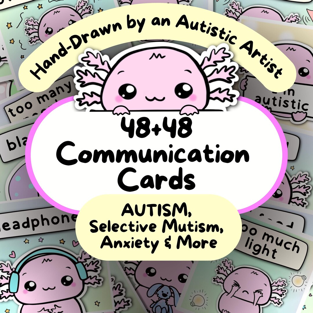 Axolotl Printable Autism and ADHD Communication Cards for Lanyard ...