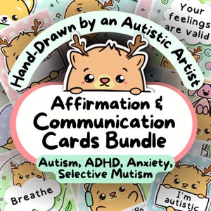 Kaartenset autistische bevestiging en communicatie, kawaii-rendierprint, non-verbaal visueel hulpmiddel voor volwassenen, neurodivergente sleutelkoordkit ADHD ASD