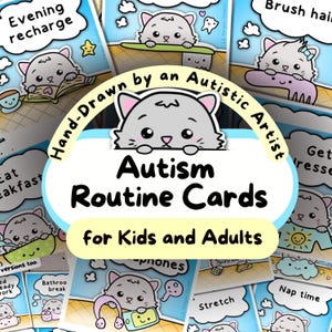 Cat Printable Routine Cards, Autistic Kids & Adults Autism Back to School Support, Visual Schedule, Morning/ Evening Routine, Neurodiversity