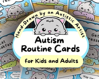 Cat Printable Routine Cards, Autistic Kids & Adults Autism Back to School Support, Visual Schedule, Morning/ Evening Routine, Neurodiversity