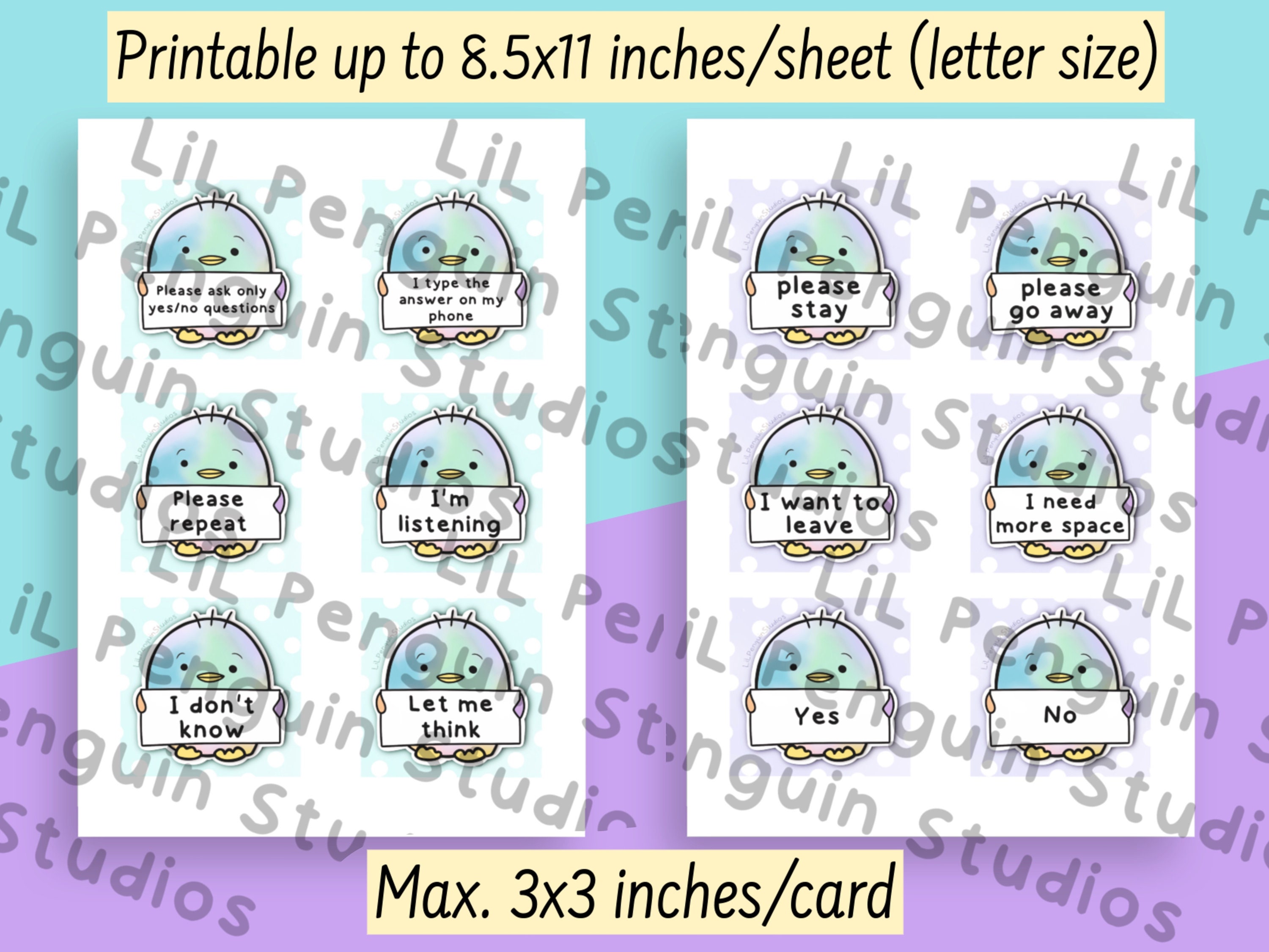 24 Communication Cards for Meltdowns, Selective Mutism Cards, Cute ...