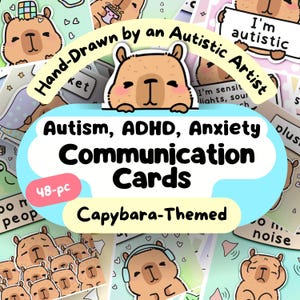 Capibara autistische communicatiekaarten, autisme print, neurodivergent sleutelkoord afdrukbaar, ADHD direct downloaden, therapietool, Anxiety Calm Kit