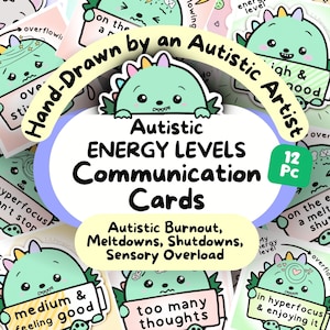 Dinosaur Autistische ENERGIE NIVEAU Communicatiekaarten, Autisme Alexithymie, Sensorische Overbelasting, Hyperfocus, Autistische Burnout, Gevoelens Thermometer