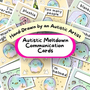Autistische kernsmelting communicatiekaarten, 12+12 non-verbale autisme visuele hulp, selectief mutisme afdrukbaar AAC-bord, neurodivergerende digitale kit