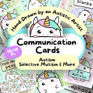Eenhoorn autistische communicatiekaarten, autisme ADHD selectief mutisme neurodivergente kit, SLP-therapietool, pdf-bestand sensorische verwerkingsstoornis