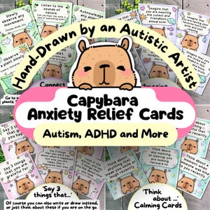 Tarjetas para aliviar la ansiedad con capibaras, láminas para autismo, kit para adultos con TDAH, material imprimible para necesidades especiales, ayuda para pensar en blanco y negro para autistas, neurodiversidad