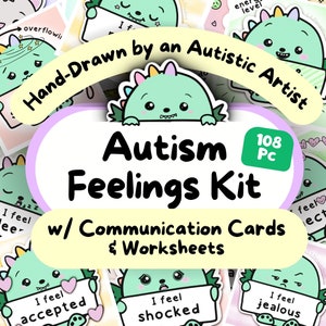 Communicatiekaarten gevoelens, Dino Kids-werkblad autisme, lijst met emoties, autistische non-verbale kit voor volwassenen, hulpmiddel voor selectief mutisme, SLP afdrukbaar
